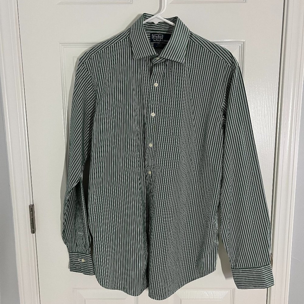 Polo Ralph Lauren - Striped Green Button Down - Regent - Size 16; 34/35